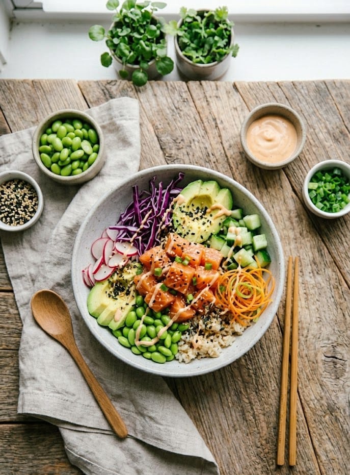 Poke bowl au saumon mariné