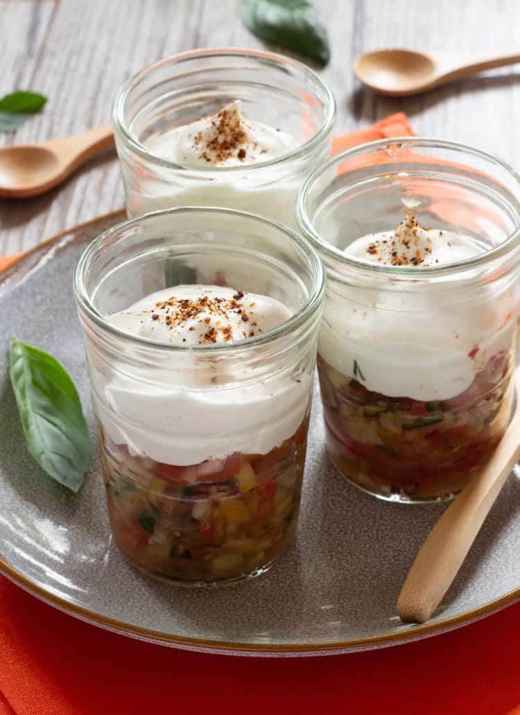Fine ratatouille au basilic, mousse à la féta