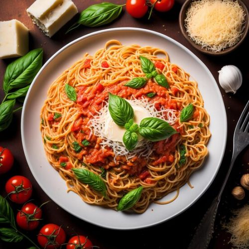 Spaghetti à la sauce tomates et basilic