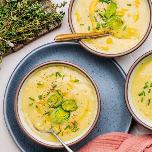 Velouté de poireaux et pommes de terre au curcuma