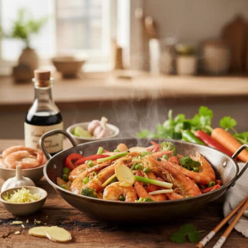 wok de gambas au gingembre