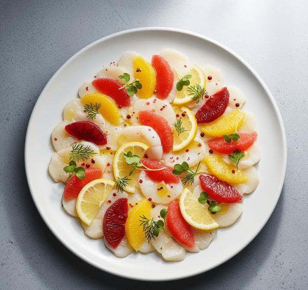 Carpaccio de Saint Jacques aux agrumes Carpaccio de Saint Jacques aux agrumes