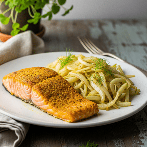Pavés de saumon rôti au curcuma et tombée de fenouil