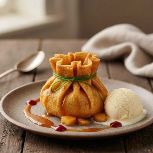 Aumônières de crêpes aux pommes caramélisées
