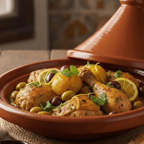 tajine de poulet au citron et aux olives