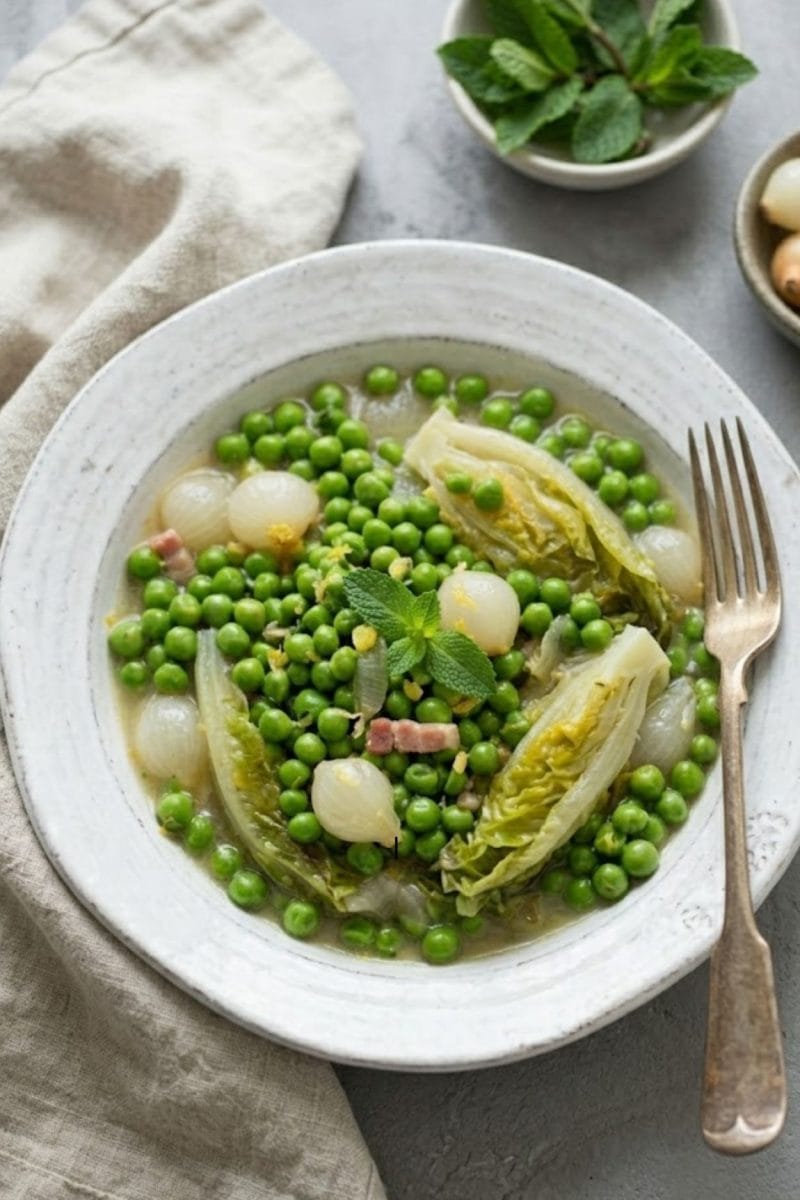 Petits pois à la française aux lardons et oignons
