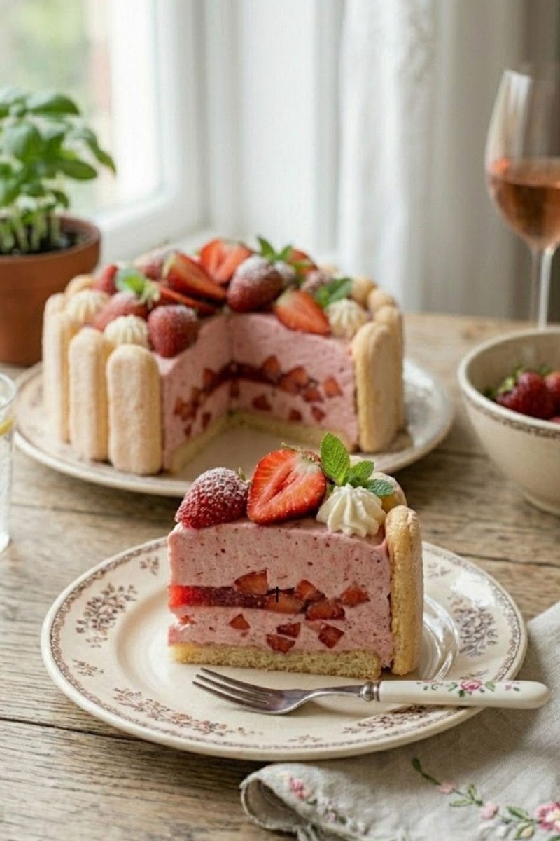 charlotte aux fraises part coupée