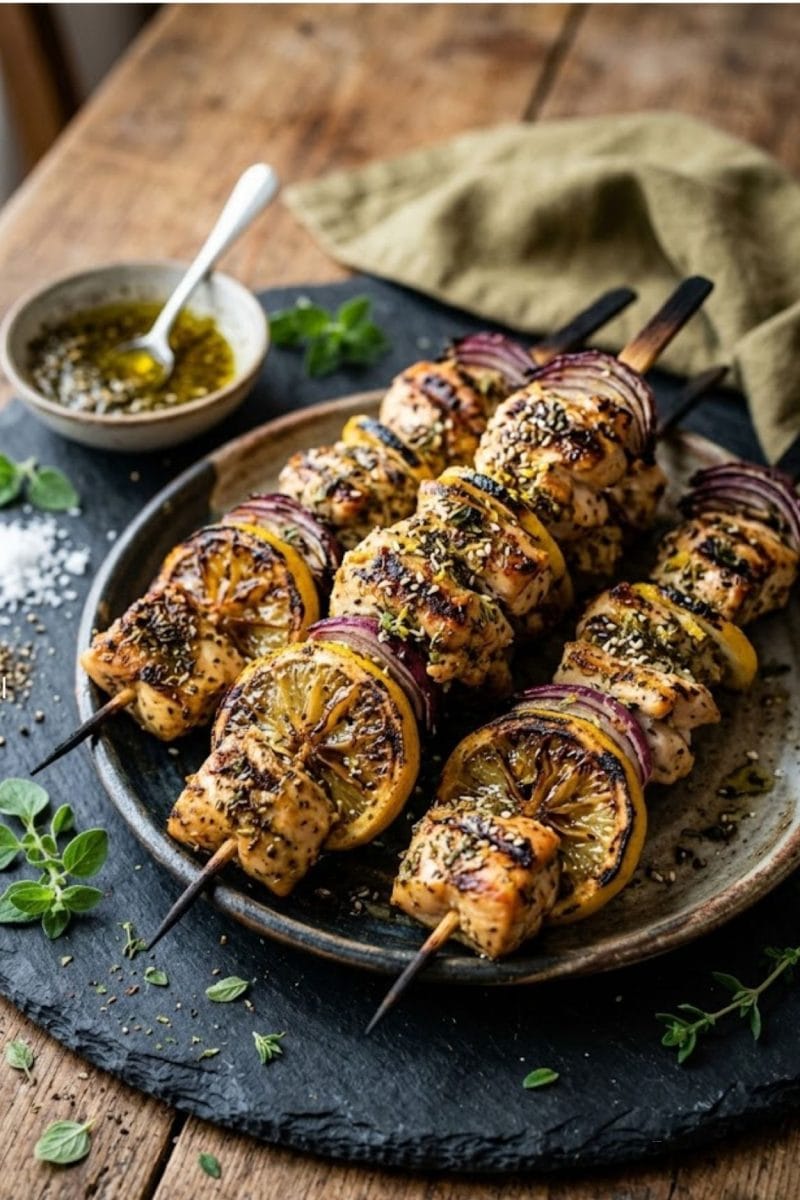 Brochettes de poulet au zaatar et citron grillés Brochettes de poulet au Zaatar