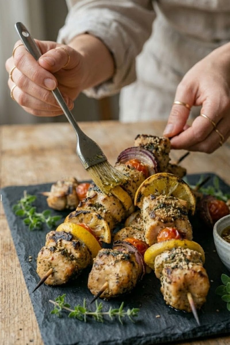 Brochettes de poulet au zaatar et citron grillés Brochettes de poulet au Zaatar