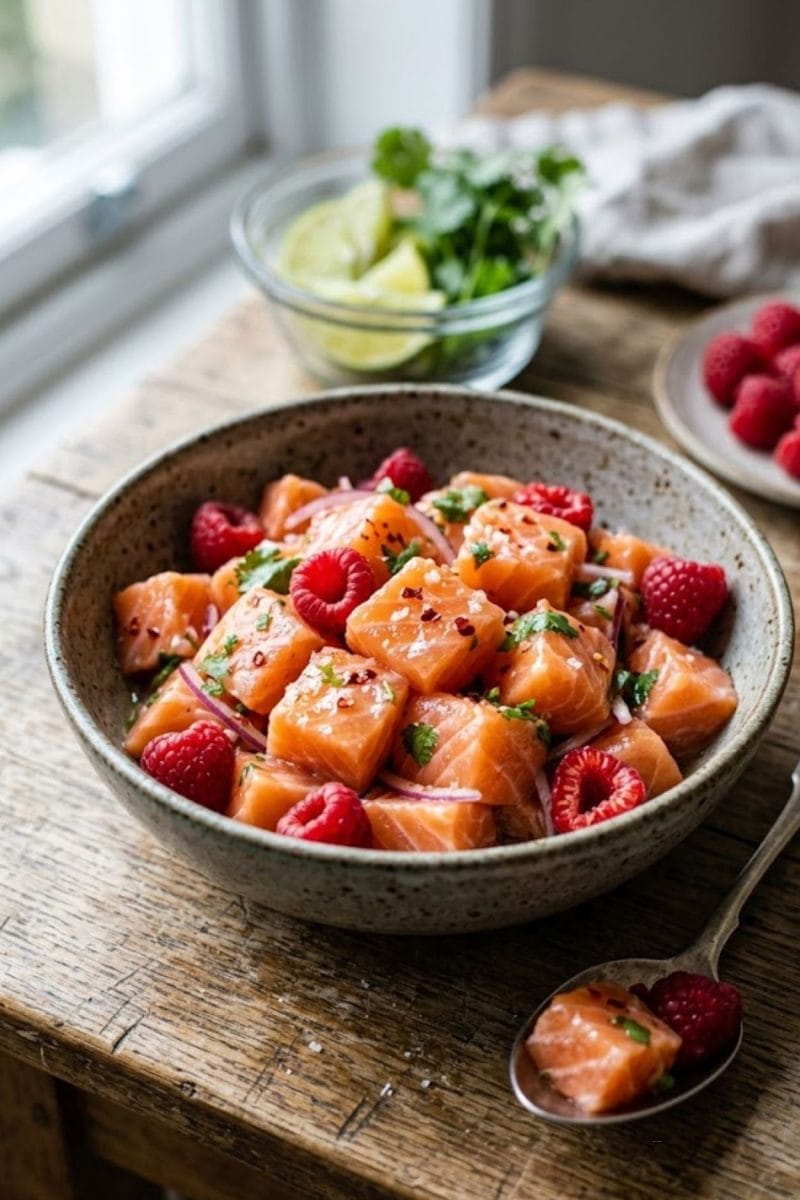 ceviche de saumon aux framboises