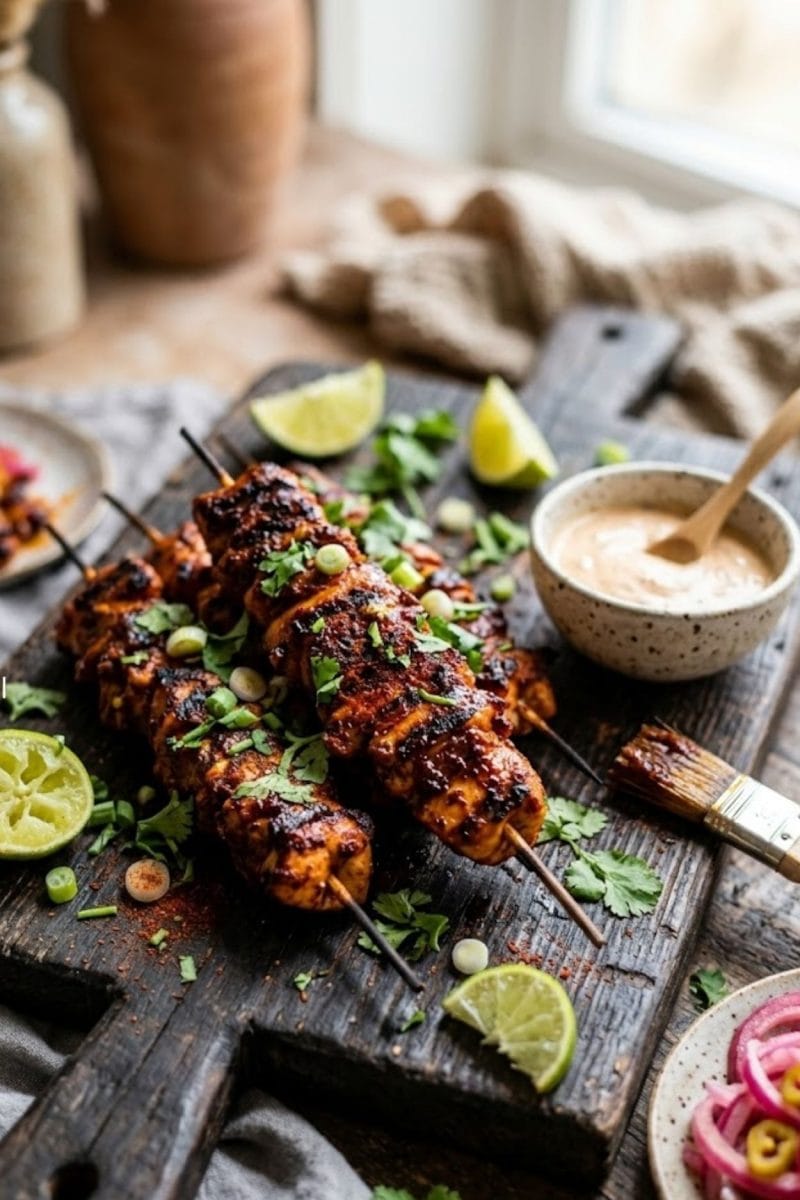 Brochettes de poulet marinées au piment chipotle