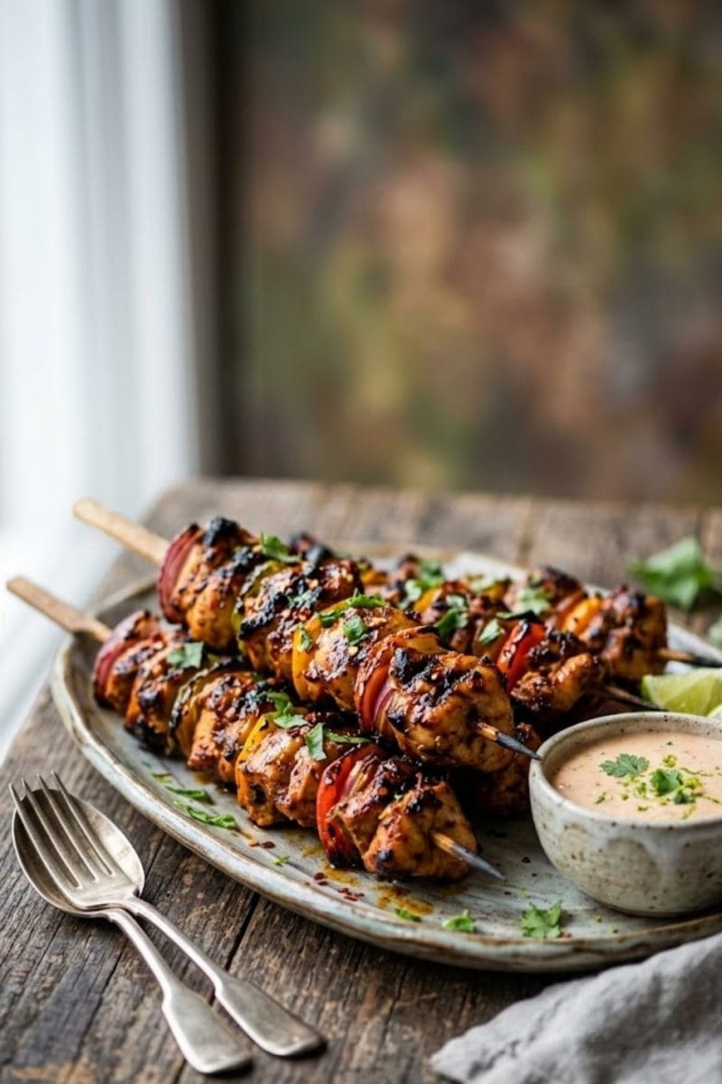 Brochettes de poulet marinées au piment chipotle