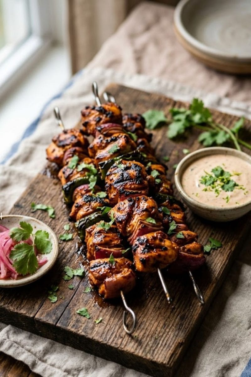 Brochettes de poulet marinées au piment chipotle