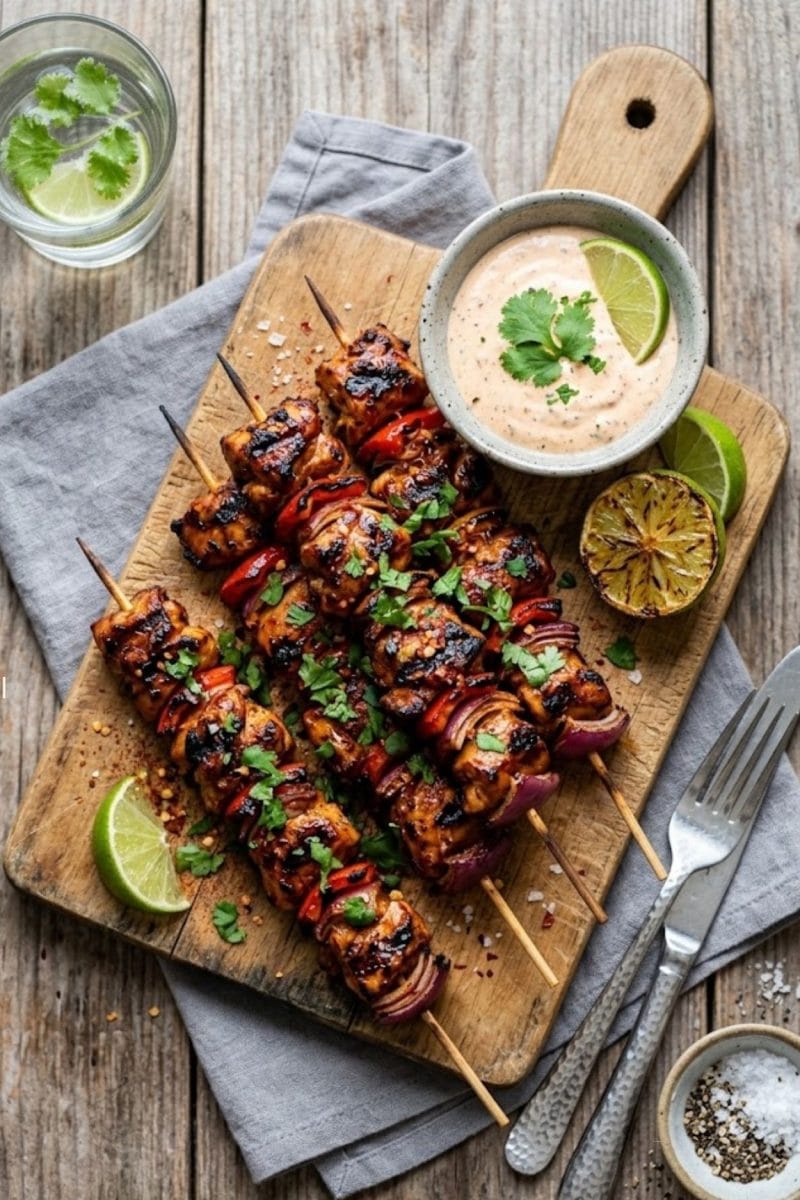 Brochettes de poulet marinées au piment chipotle