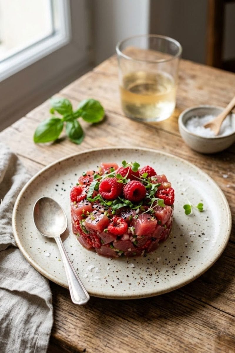 tartare de thon et framboises Tartare de thon & framboises