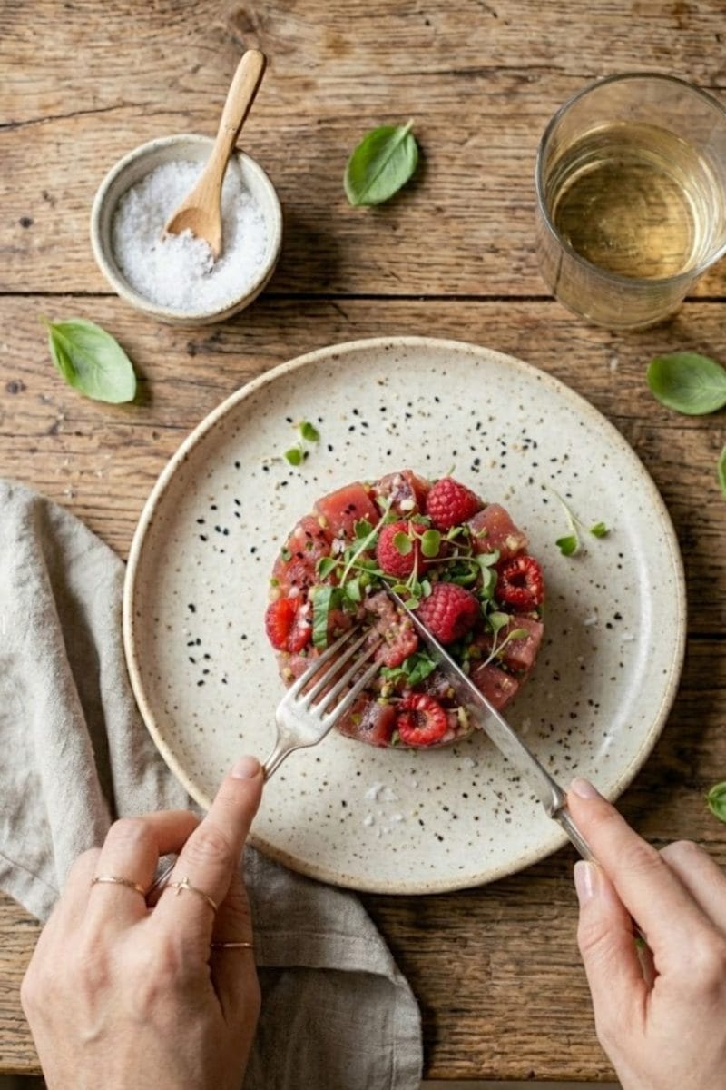 tartare de thon et framboises