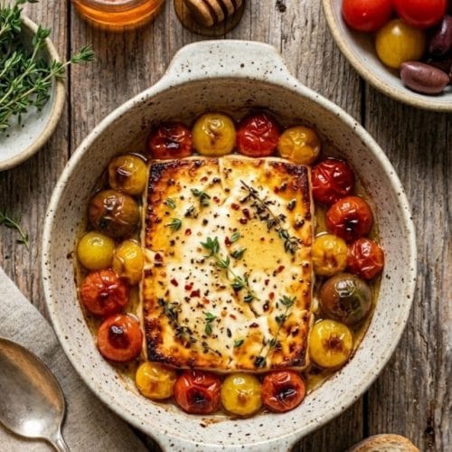 Feta rôtie au four au miel et thym