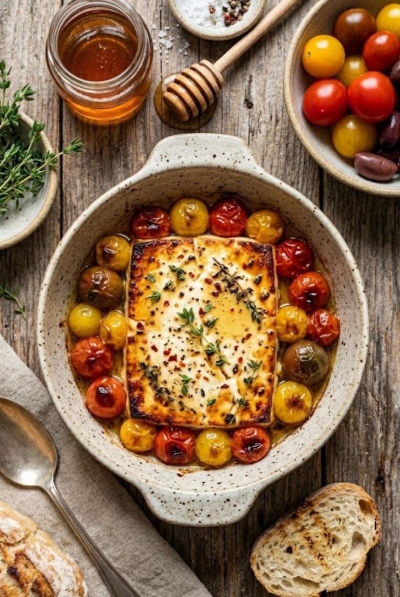 Feta rôtie au four au miel et thym Feta rôtie au four au miel et thym