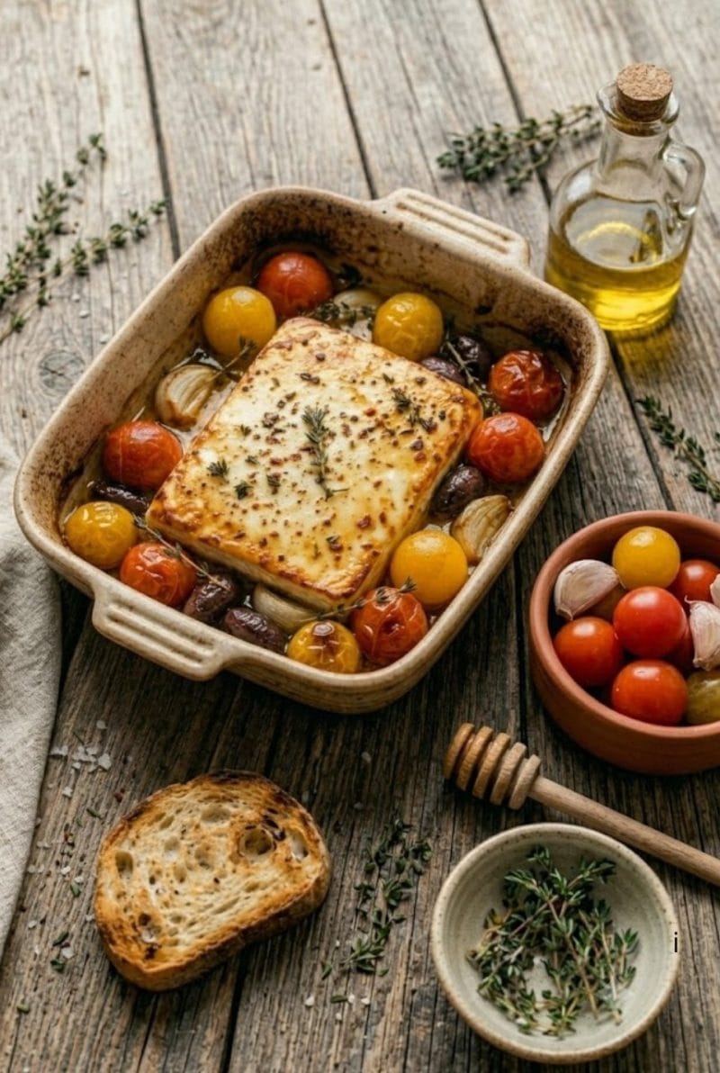 Feta rôtie au four au miel et thym Feta rôtie au four au miel et thym