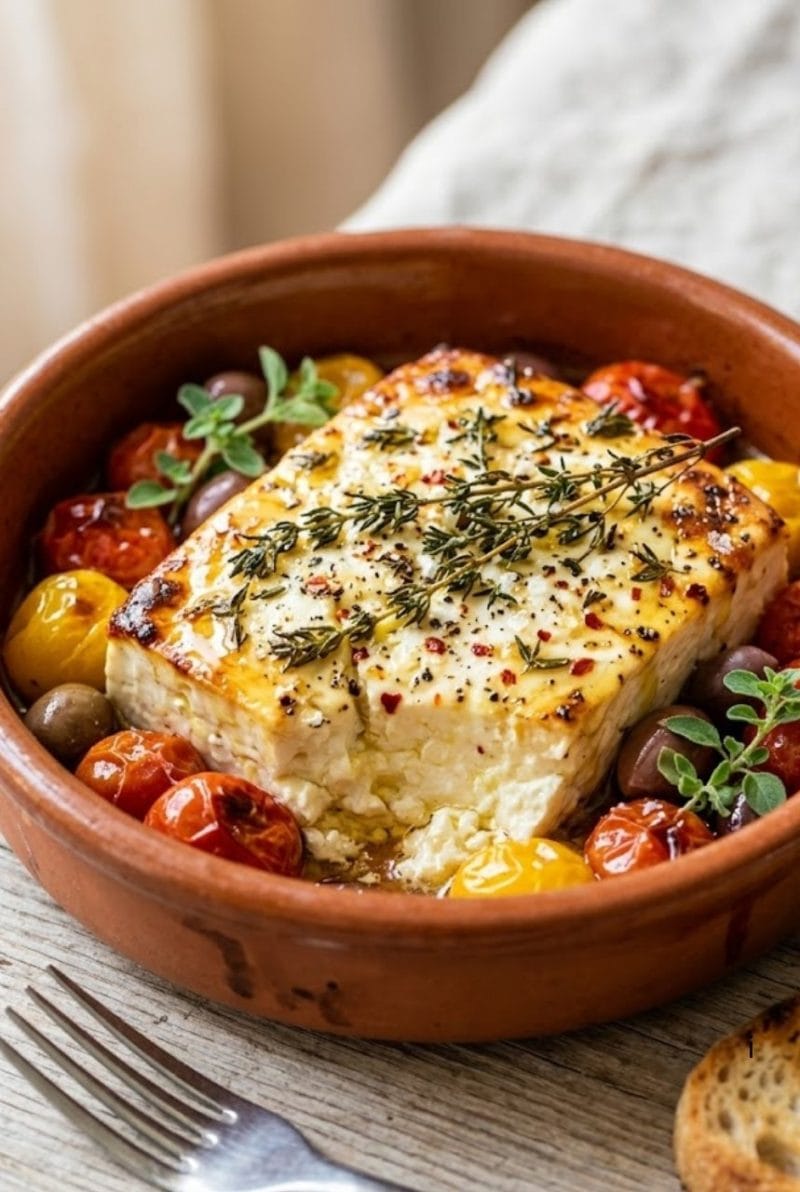 Feta rôtie au four au miel et thym Feta rôtie au four au miel et thym
