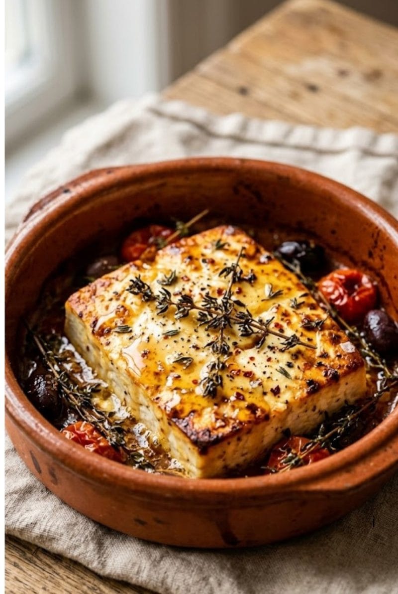 Feta rôtie au four au miel et thym Feta rôtie au four au miel et thym