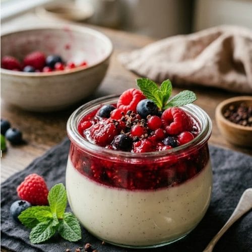 Panna cotta aux fruits rouges et poivre Timut