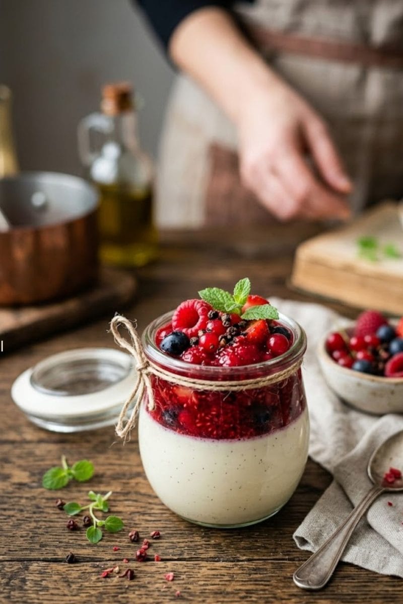 Panna cotta aux fruits rouges et poivre Timut Panna cotta aux fruits rouges et poivre Timut