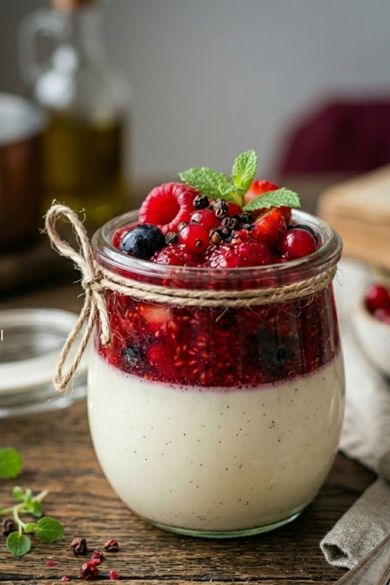 Panna cotta aux fruits rouges et poivre Timut Panna cotta aux fruits rouges et poivre Timut