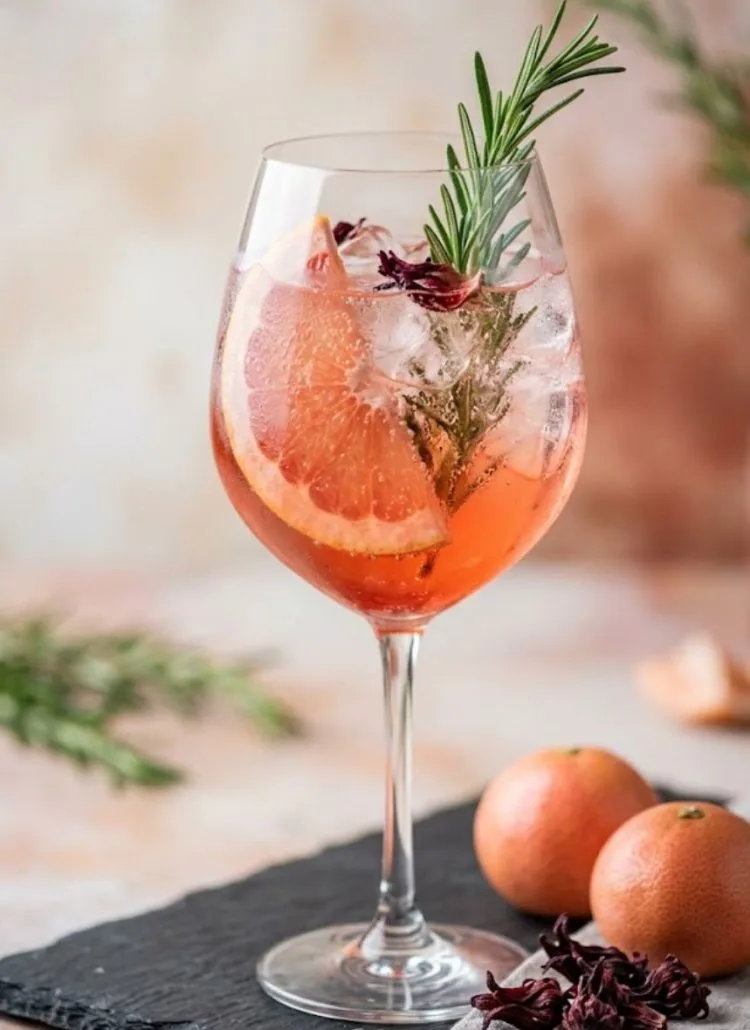 Spritz sans alcool à hibiscus et pomelo