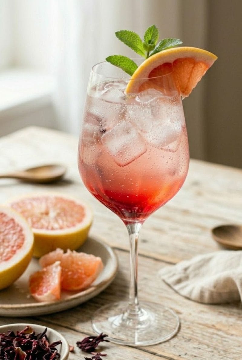 Spritz sans alcool à hibiscus et pomelo Spritz sans alcool à hibiscus et pomelo