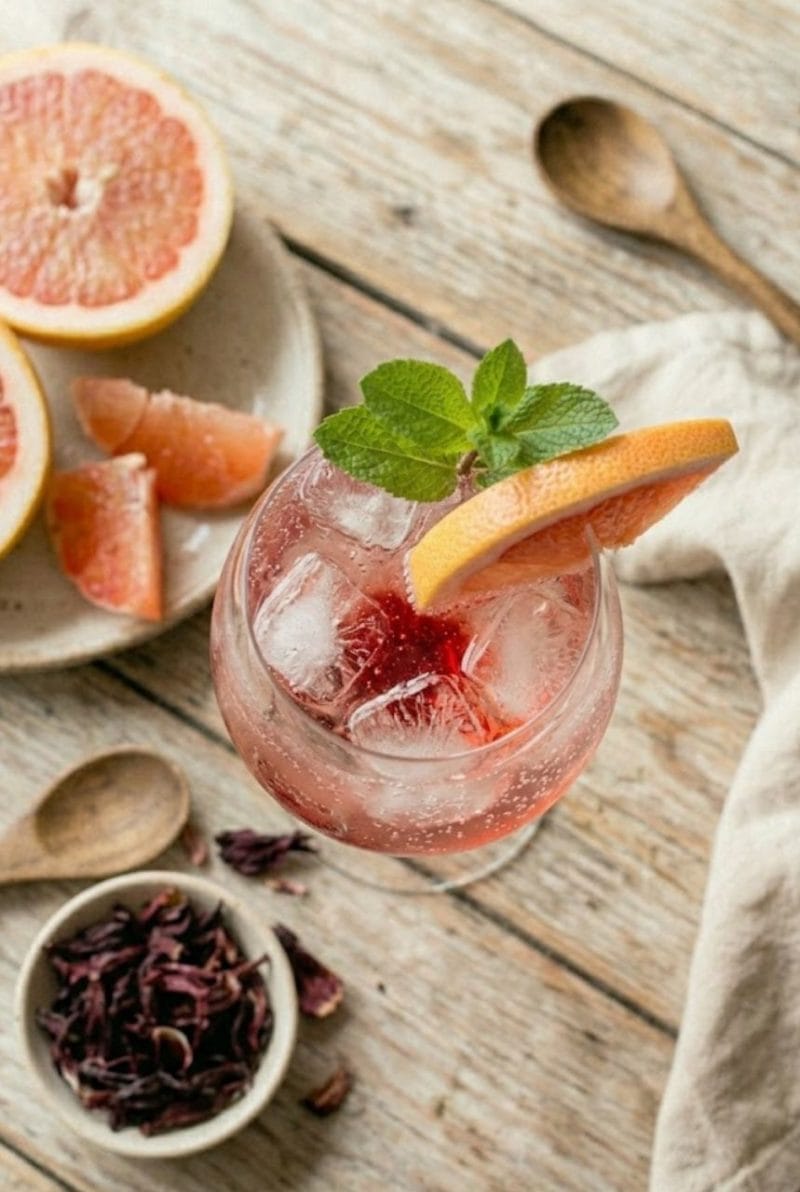 Spritz sans alcool à hibiscus et pomelo Spritz sans alcool à hibiscus et pomelo