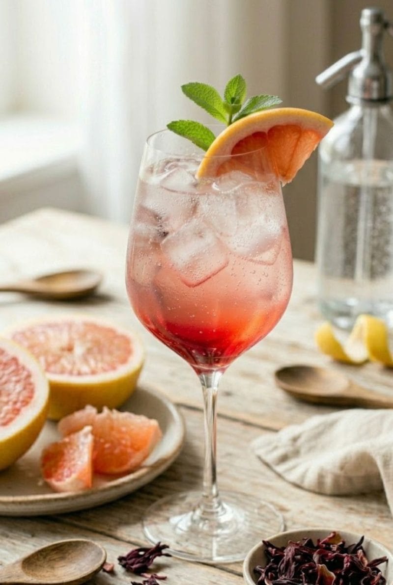 Spritz sans alcool à hibiscus et pomelo Spritz sans alcool à hibiscus et pomelo