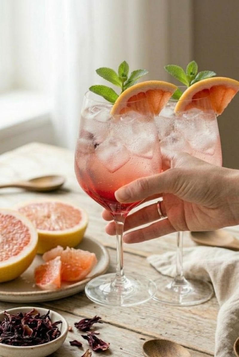Spritz sans alcool à hibiscus et pomelo Spritz sans alcool à hibiscus et pomelo