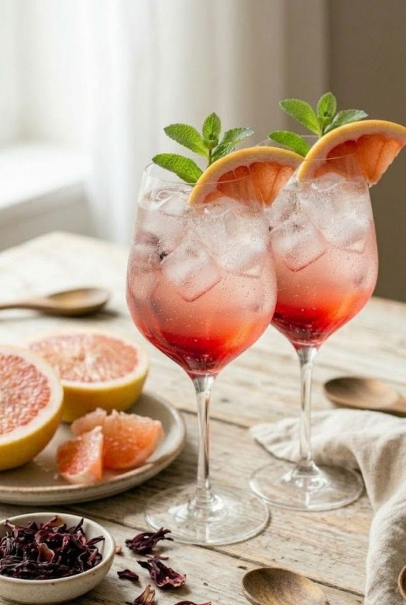 Spritz sans alcool à hibiscus et pomelo Spritz sans alcool à hibiscus et pomelo