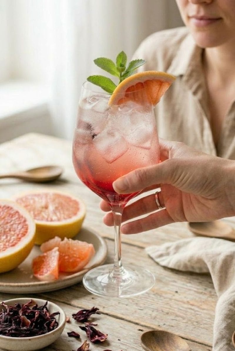 Spritz sans alcool à hibiscus et pomelo Spritz sans alcool à hibiscus et pomelo