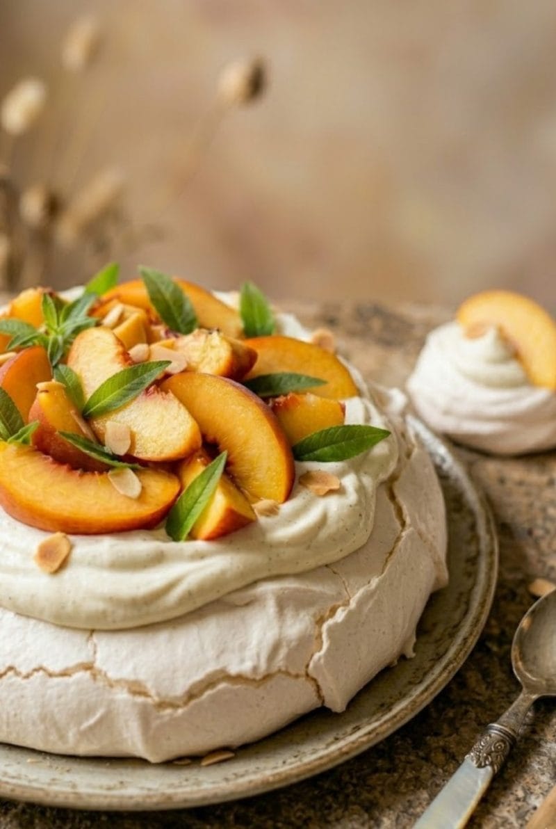 Pavlova aux pêches et verveine pavlova aux pêches