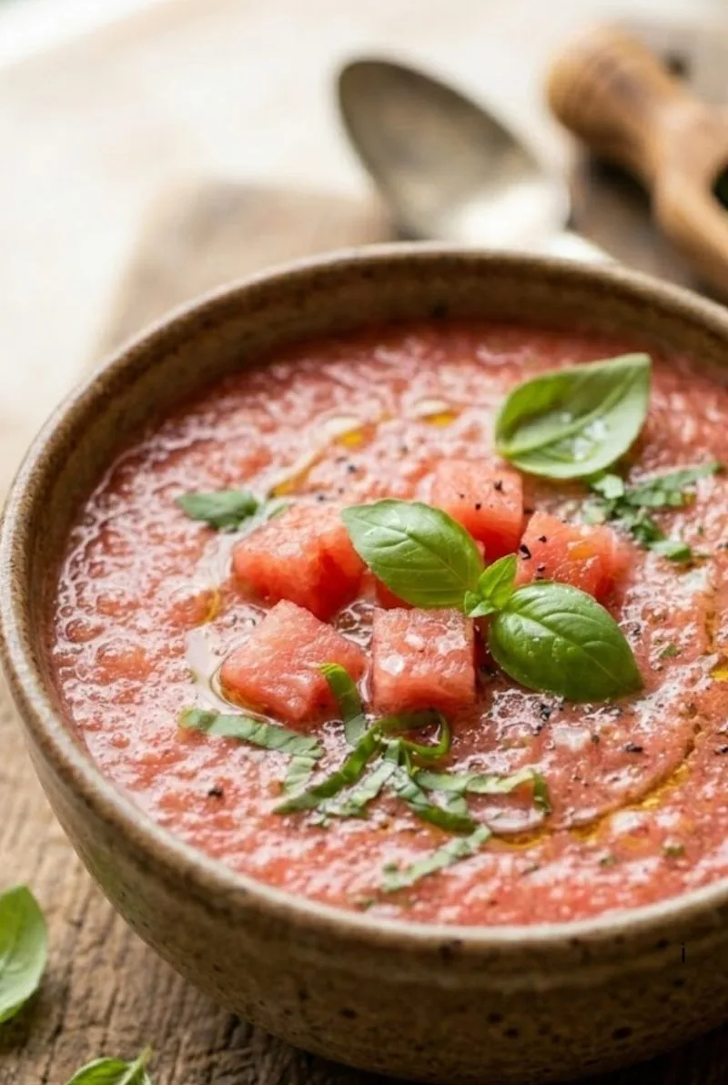 Soupe froide de pastèque au basilic soupe froide de pastèque au basilic