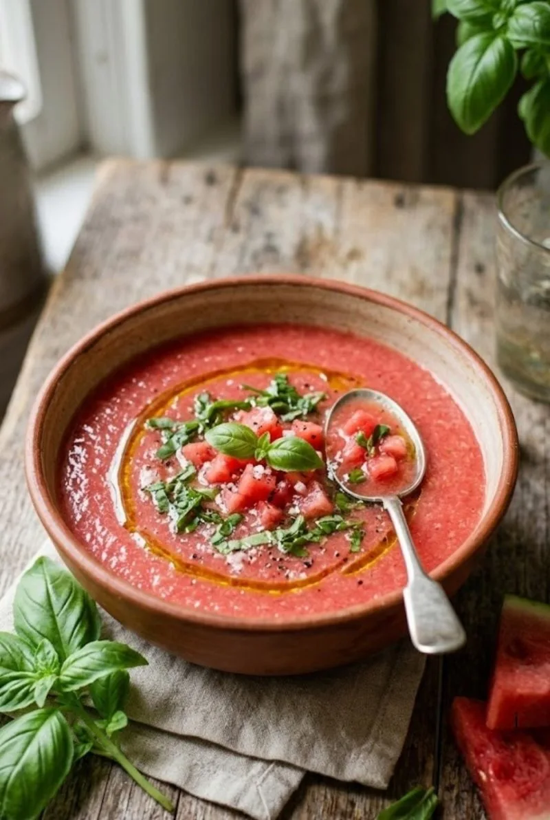 Soupe froide de pastèque au basilic soupe froide de pastèque au basilic