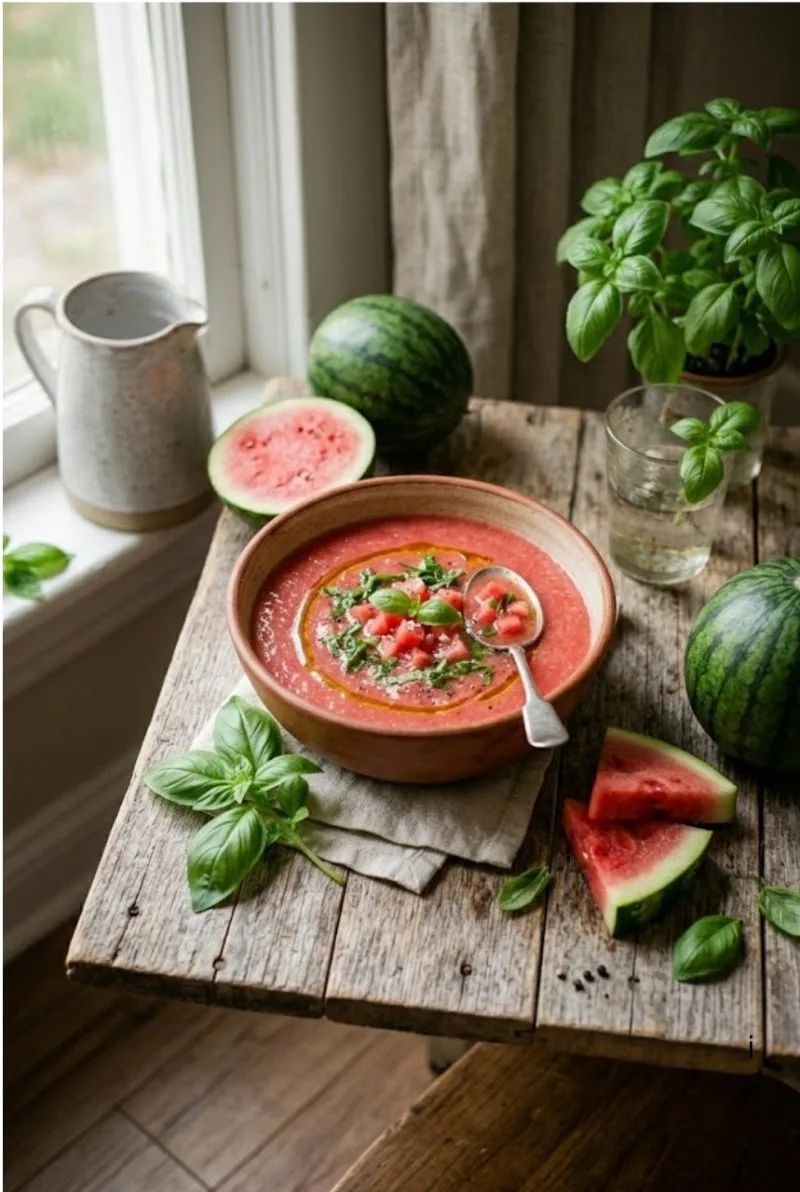 Soupe froide de pastèque au basilic soupe froide de pastèque au basilic
