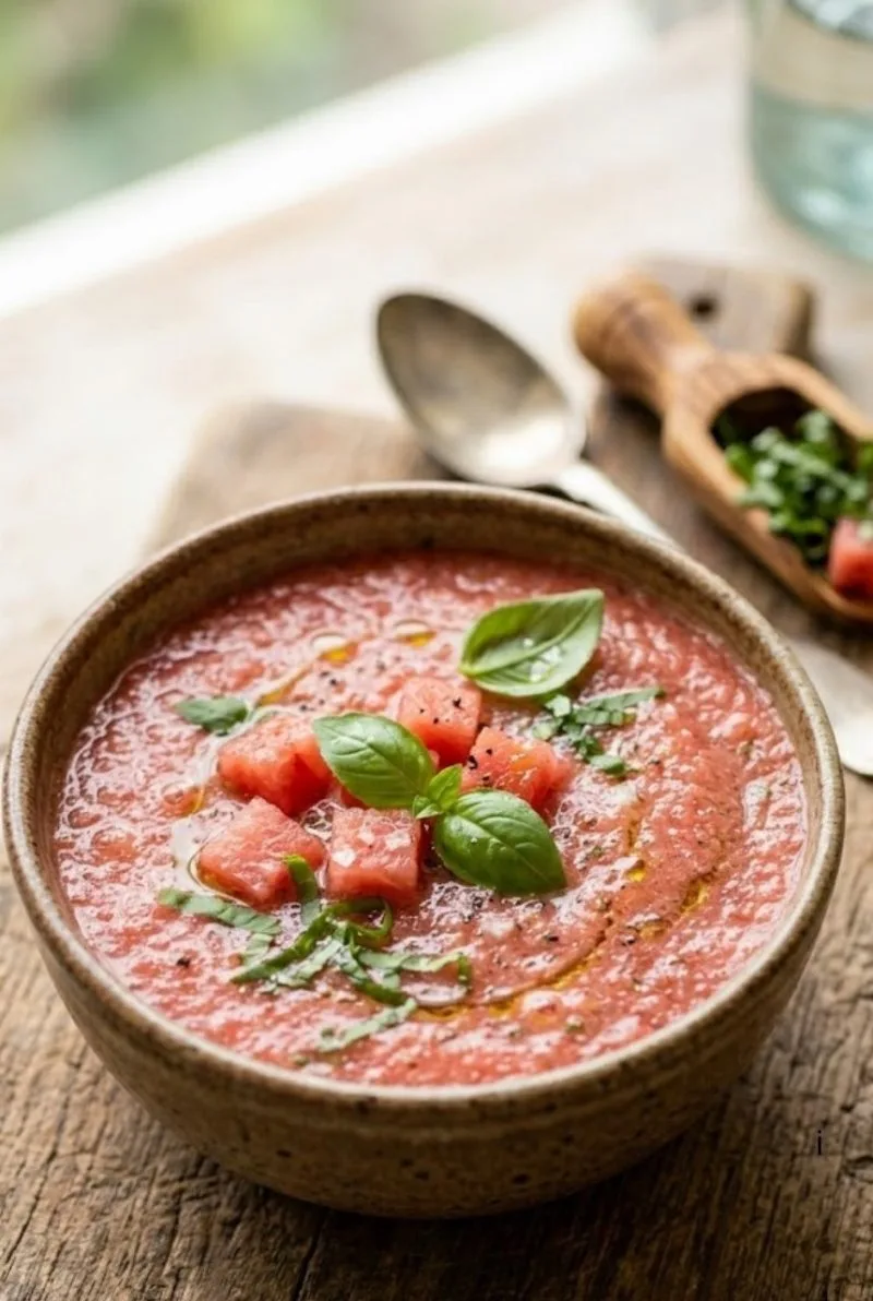 Soupe froide de pastèque au basilic soupe froide de pastèque au basilic