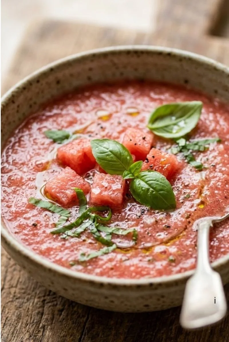 Soupe froide de pastèque au basilic soupe froide de pastèque au basilic