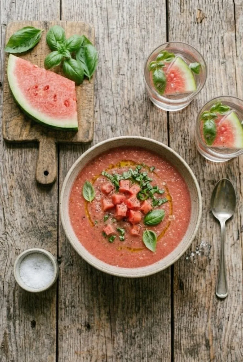 Soupe froide de pastèque au basilic soupe froide de pastèque au basilic