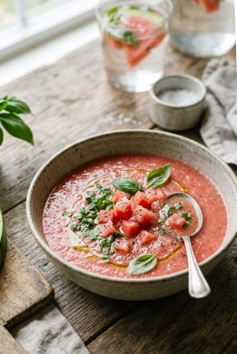 Soupe froide de pastèque au basilic soupe froide de pastèque au basilic