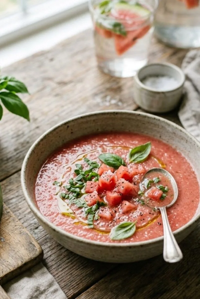 Soupe froide de pastèque au basilic soupe froide de pastèque au basilic