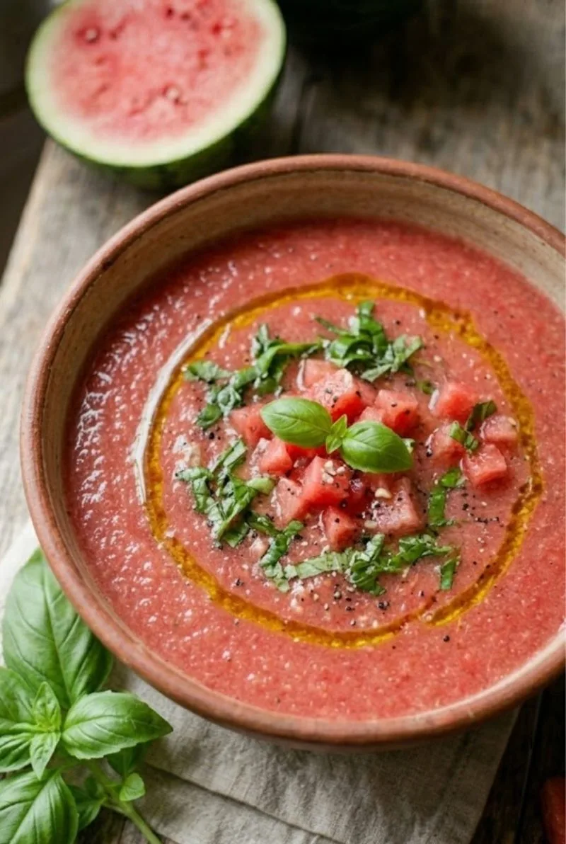 Soupe froide de pastèque au basilic soupe froide de pastèque au basilic