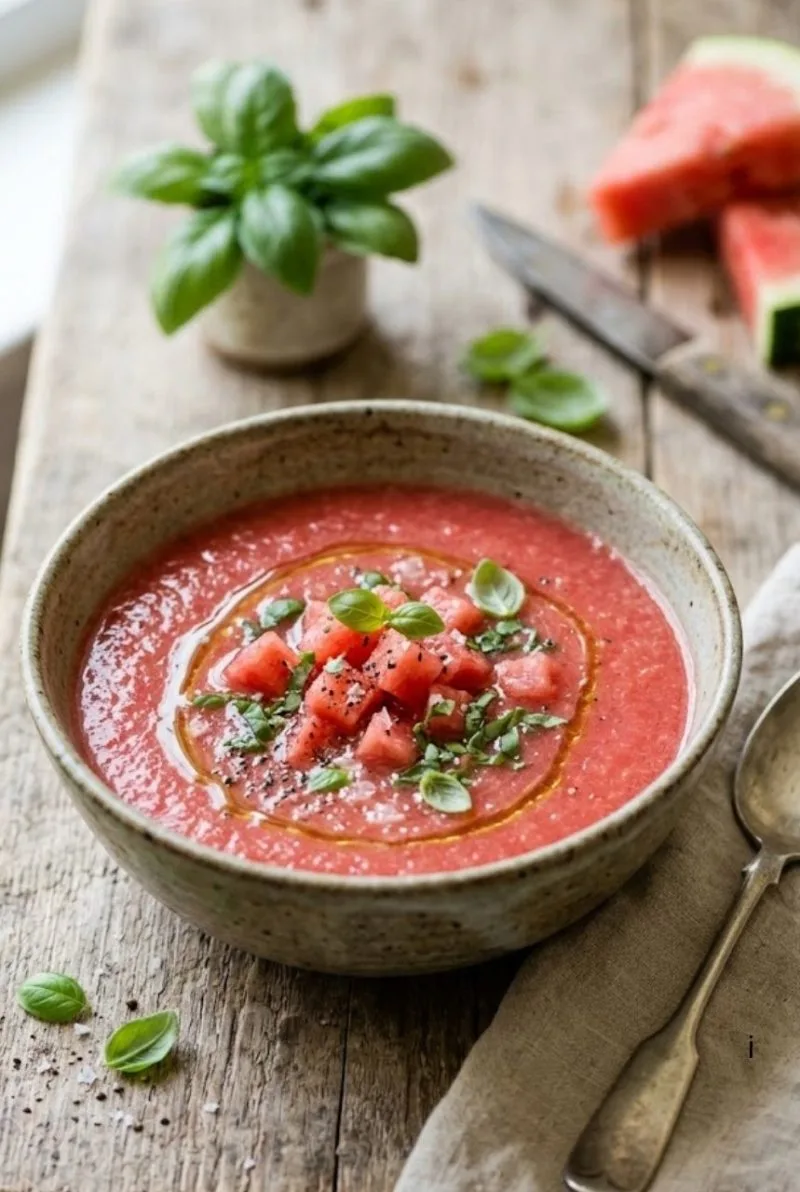 Soupe froide de pastèque au basilic soupe froide de pastèque au basilic