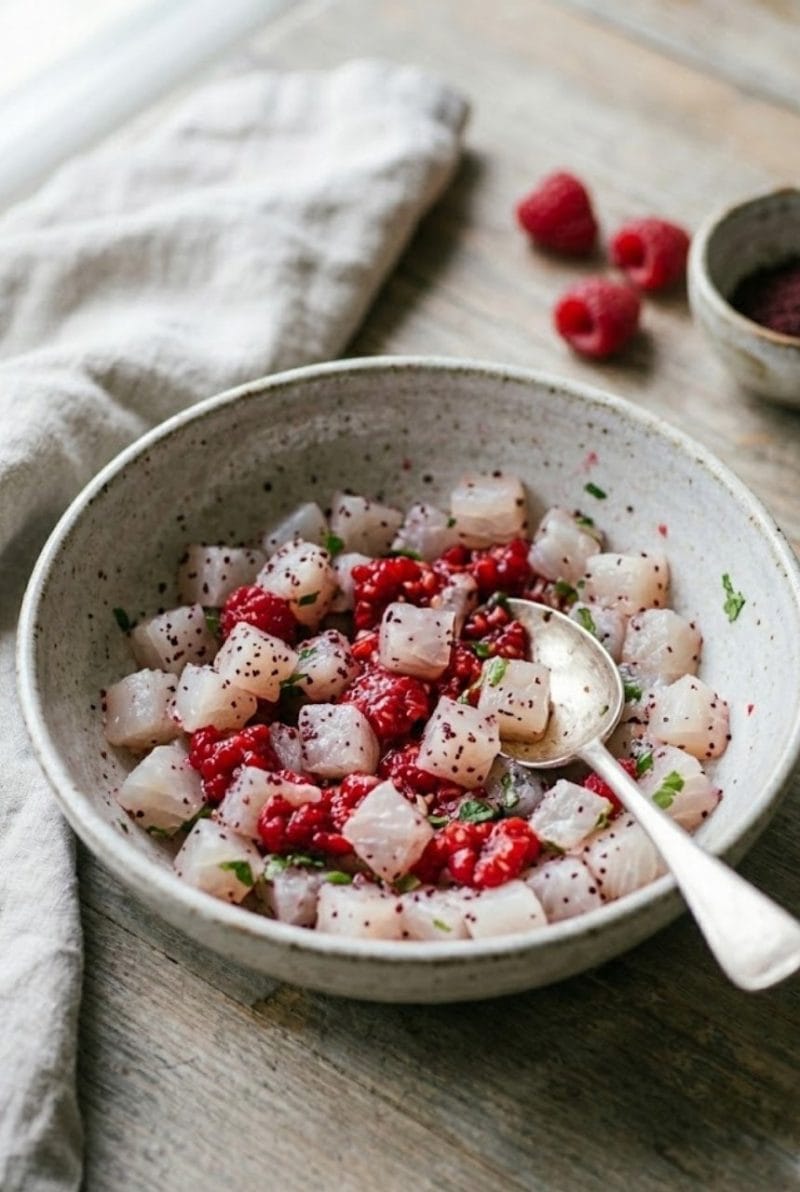 Tartare de daurade aux framboises et sumac