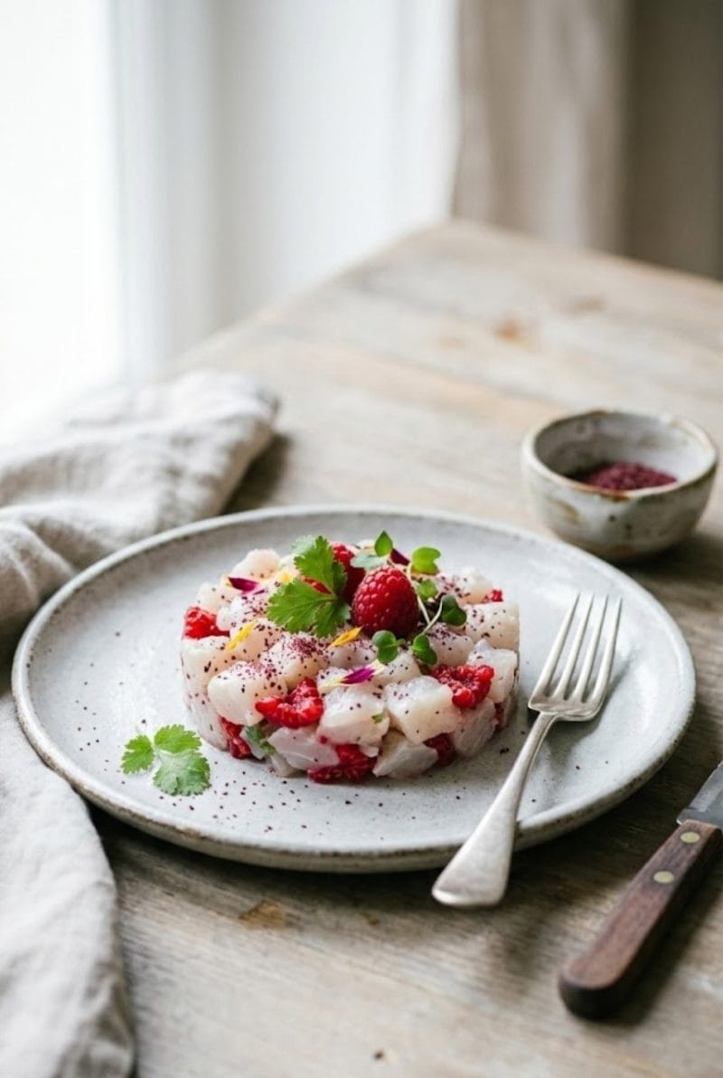 Tartare de daurade aux framboises et sumac