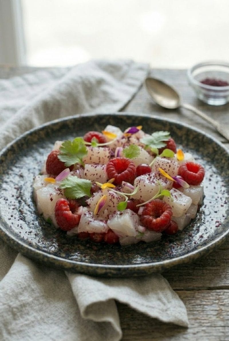 Tartare de daurade aux framboises et sumac