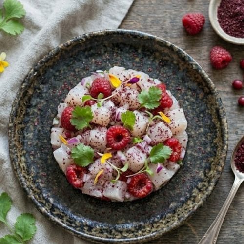 Tartare de daurade aux framboises et sumac
